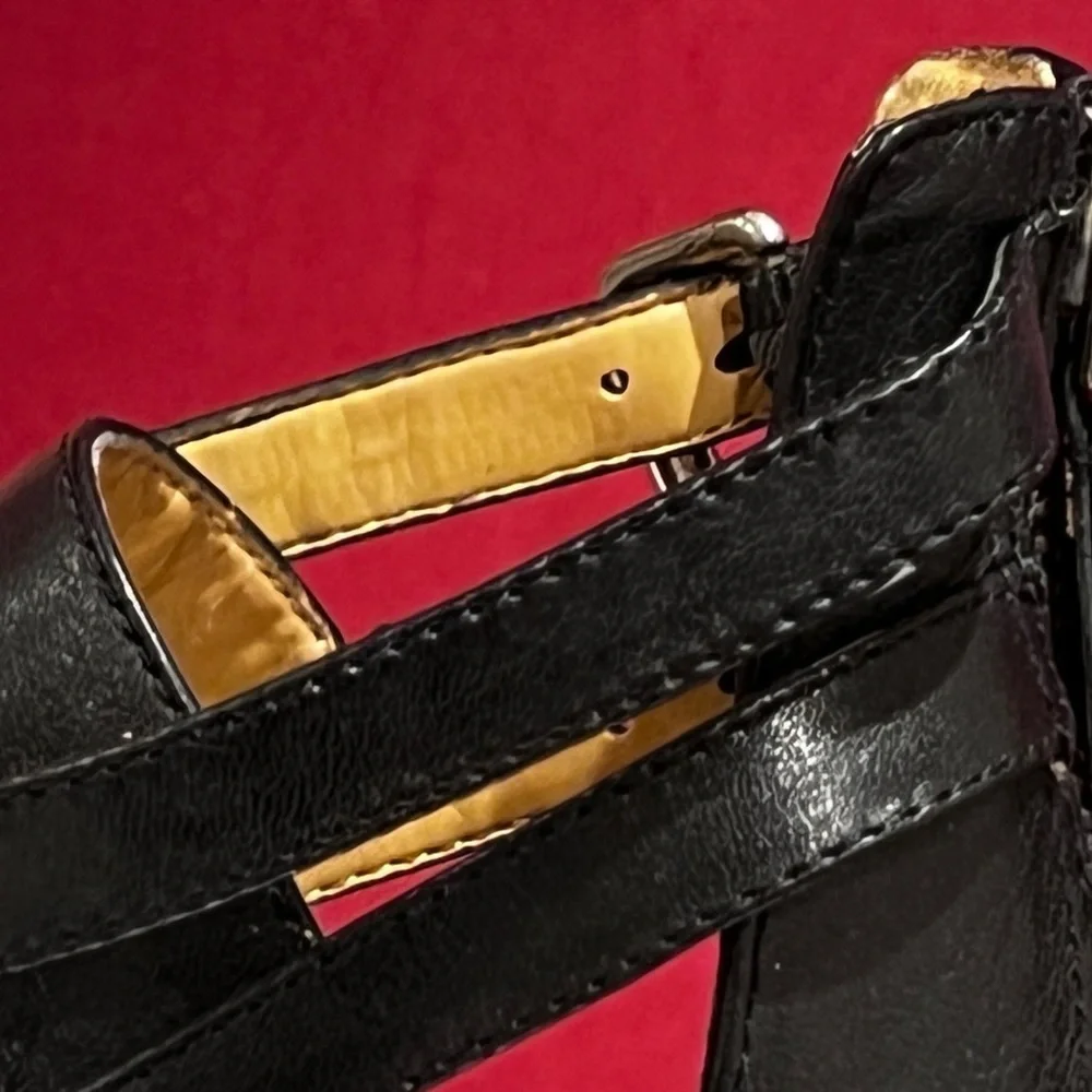 Nine West Black Strappy Wedge Heels
